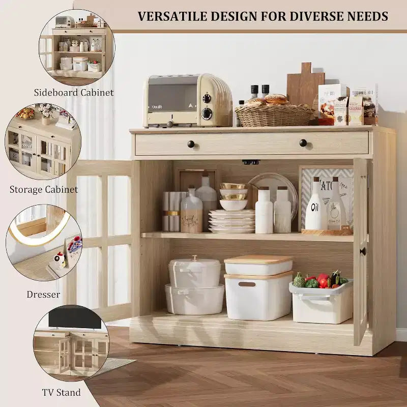 Madia a buffet da 35,4" con ante in vetro e cassetto