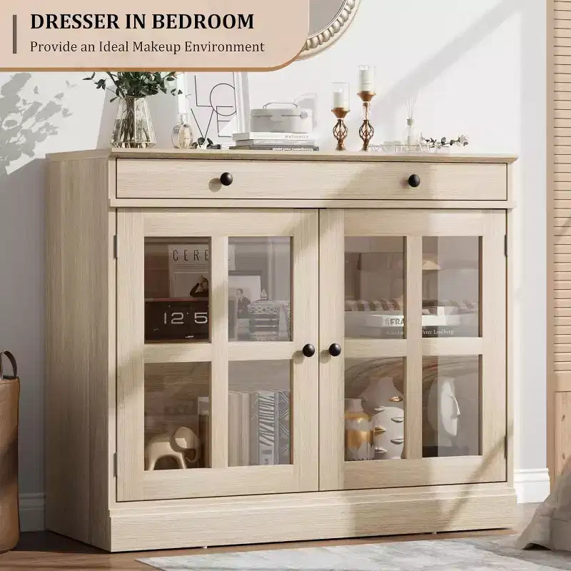 Madia a buffet da 35,4" con ante in vetro e cassetto