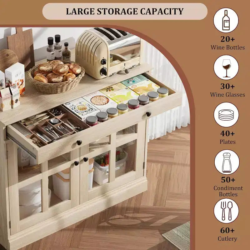 Madia a buffet da 35,4" con ante in vetro e cassetto