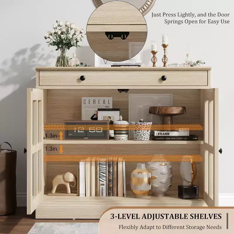 Madia a buffet da 35,4" con ante in vetro e cassetto