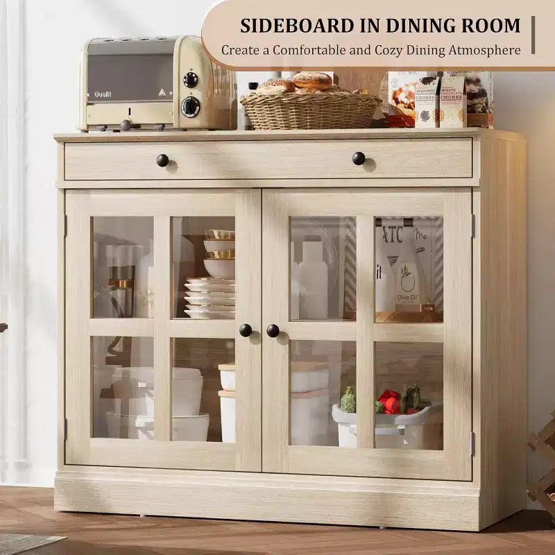 Madia a buffet da 35,4" con ante in vetro e cassetto