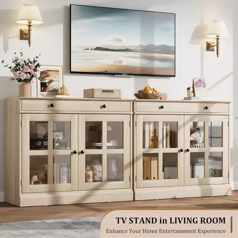 Madia a buffet da 35,4" con ante in vetro e cassetto
