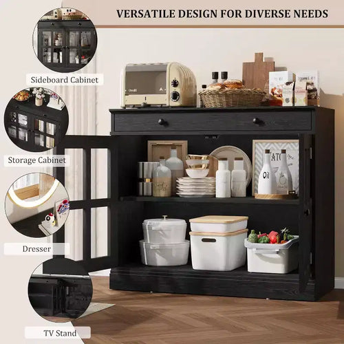 Madia a buffet da 35,4" con ante in vetro e cassetto