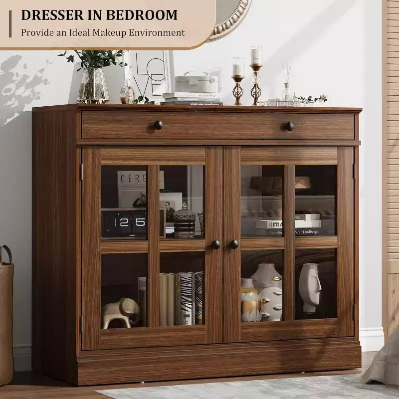 Madia a buffet da 35,4" con ante in vetro e cassetto
