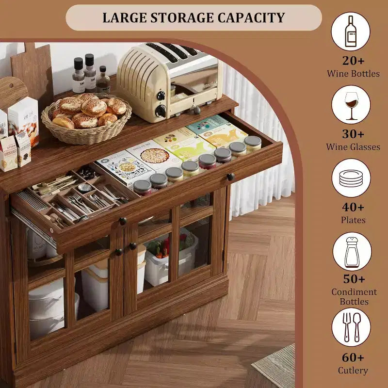 Madia a buffet da 35,4" con ante in vetro e cassetto