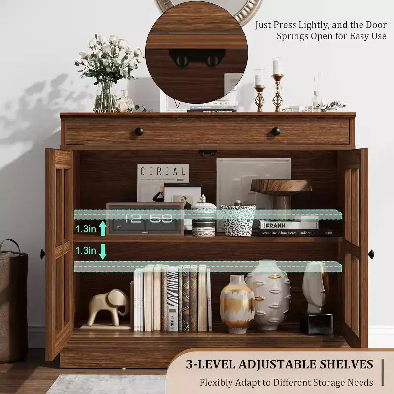 Madia a buffet da 35,4" con ante in vetro e cassetto