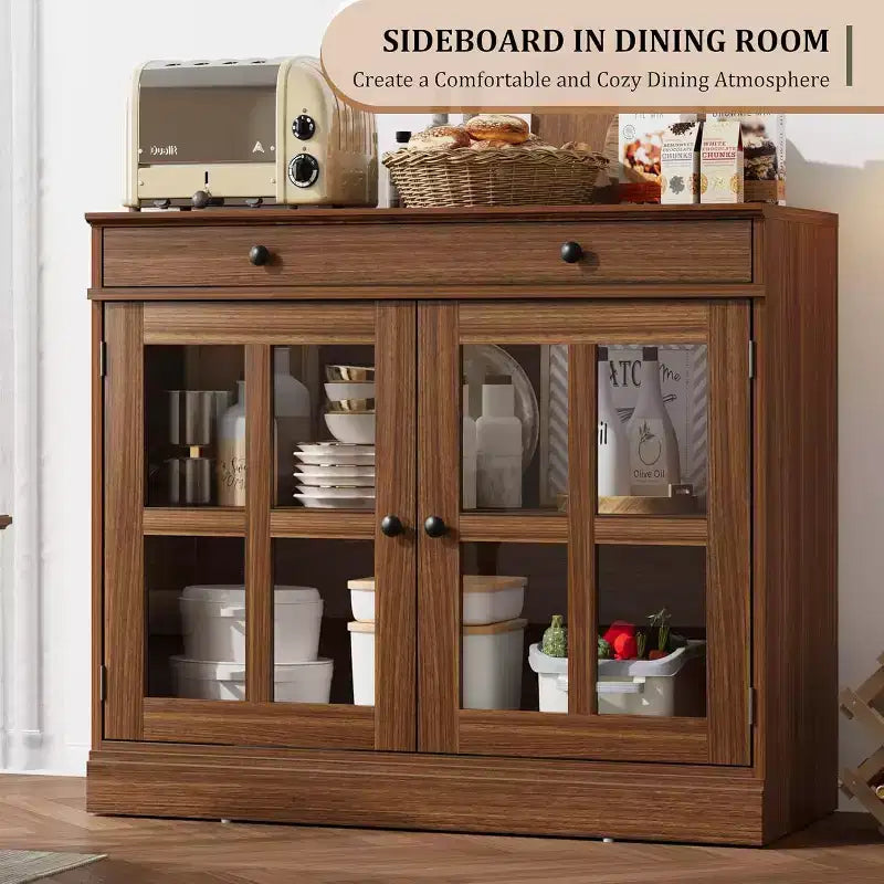 Madia a buffet da 35,4" con ante in vetro e cassetto