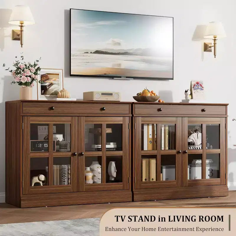 Madia a buffet da 35,4" con ante in vetro e cassetto