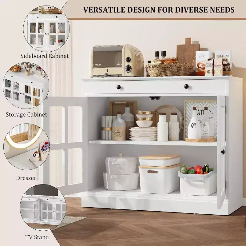 Madia a buffet da 35,4" con ante in vetro e cassetto