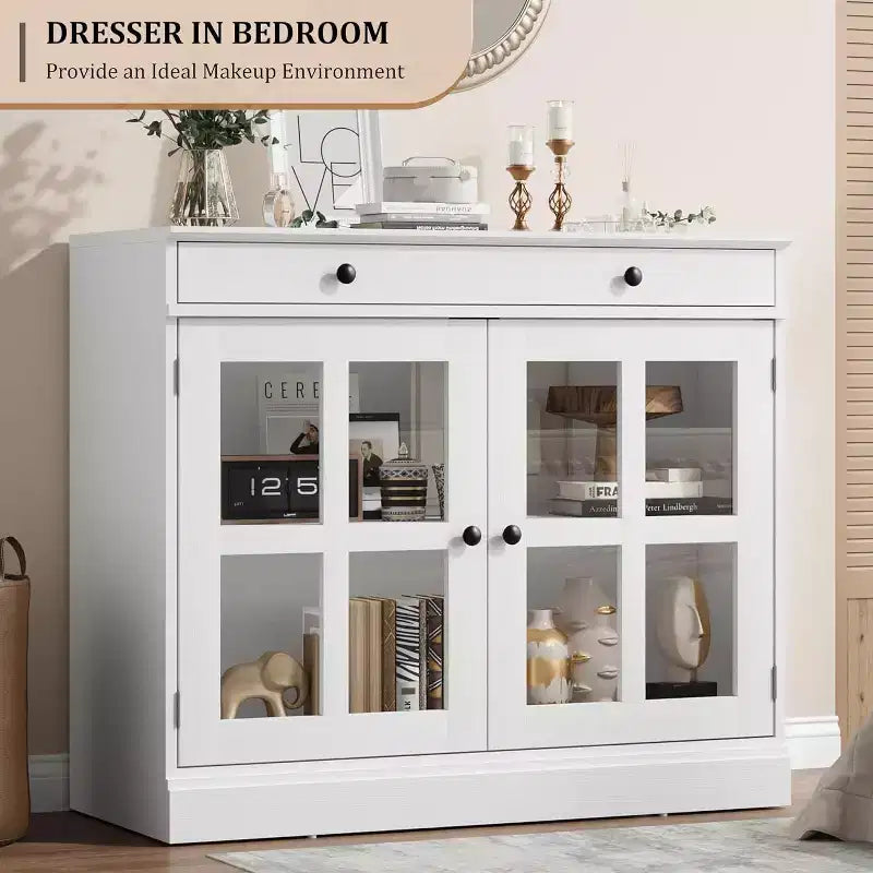 Madia a buffet da 35,4" con ante in vetro e cassetto