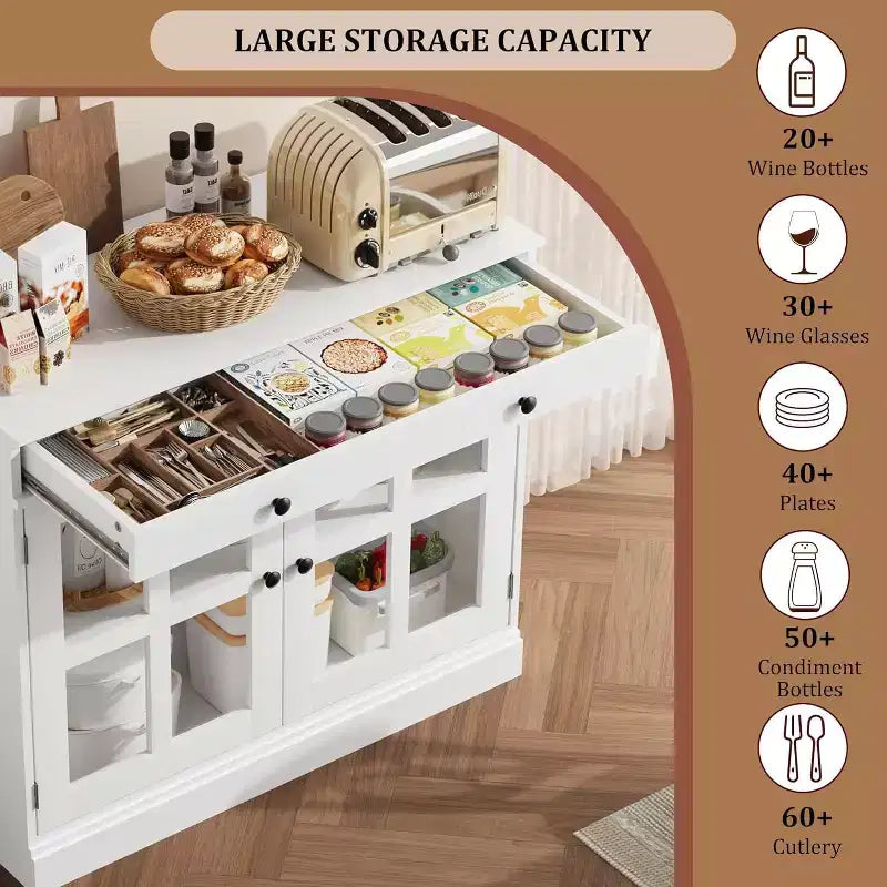 Madia a buffet da 35,4" con ante in vetro e cassetto