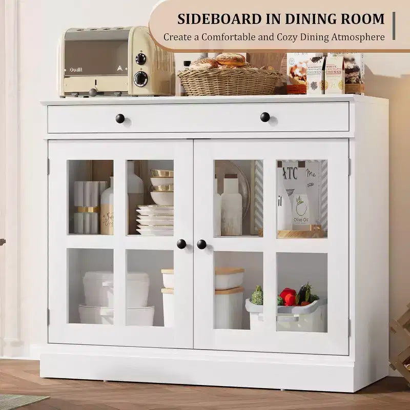 Madia a buffet da 35,4" con ante in vetro e cassetto