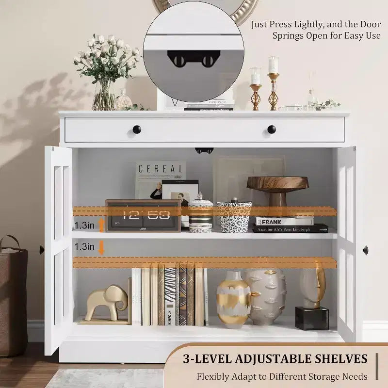 Madia a buffet da 35,4" con ante in vetro e cassetto