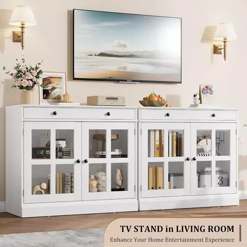 Madia a buffet da 35,4" con ante in vetro e cassetto