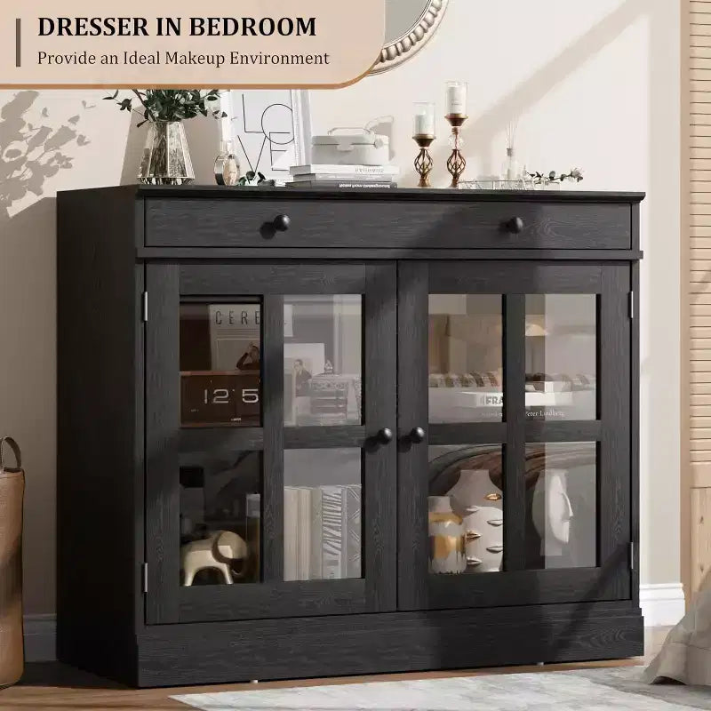 Madia a buffet da 35,4" con ante in vetro e cassetto
