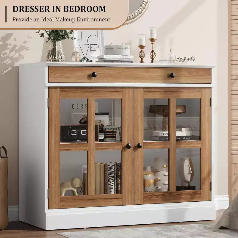 Madia a buffet da 35,4" con ante in vetro e cassetto