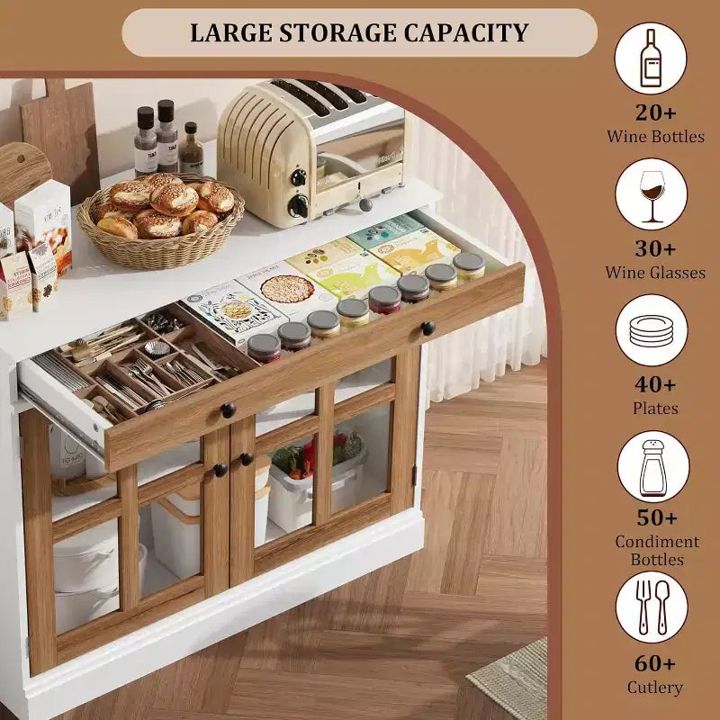 Madia a buffet da 35,4" con ante in vetro e cassetto