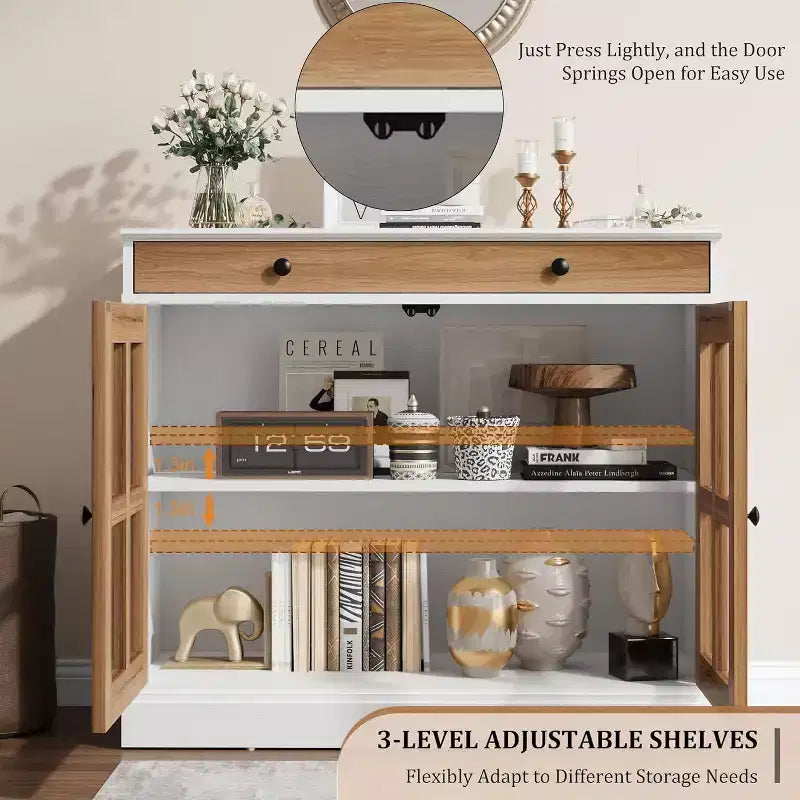 Madia a buffet da 35,4" con ante in vetro e cassetto