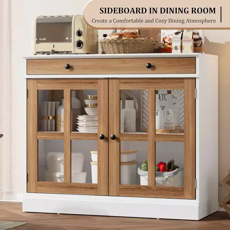 Madia a buffet da 35,4" con ante in vetro e cassetto