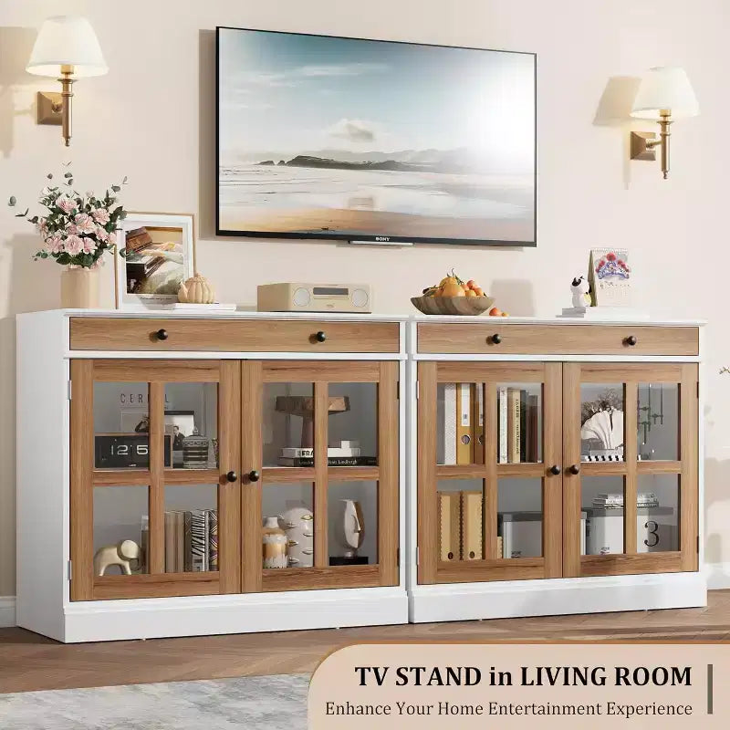 Madia a buffet da 35,4" con ante in vetro e cassetto