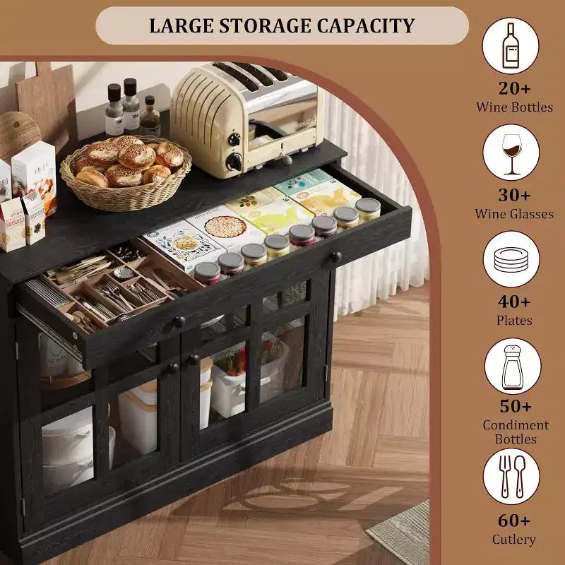 Madia a buffet da 35,4" con ante in vetro e cassetto