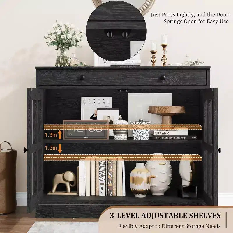 Madia a buffet da 35,4" con ante in vetro e cassetto