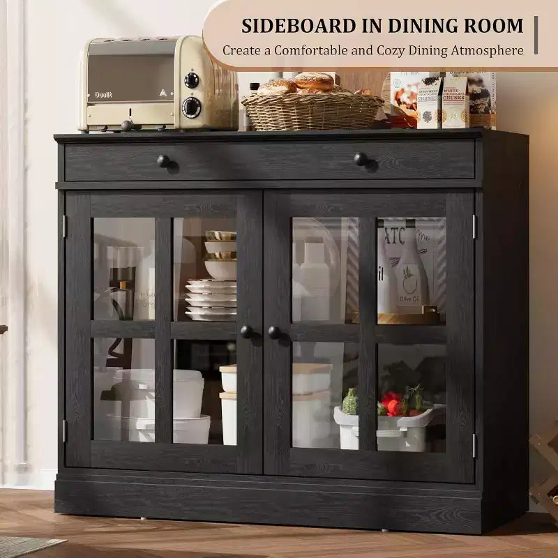 Madia a buffet da 35,4" con ante in vetro e cassetto