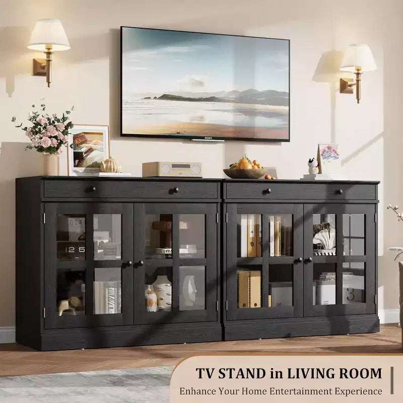 Madia a buffet da 35,4" con ante in vetro e cassetto