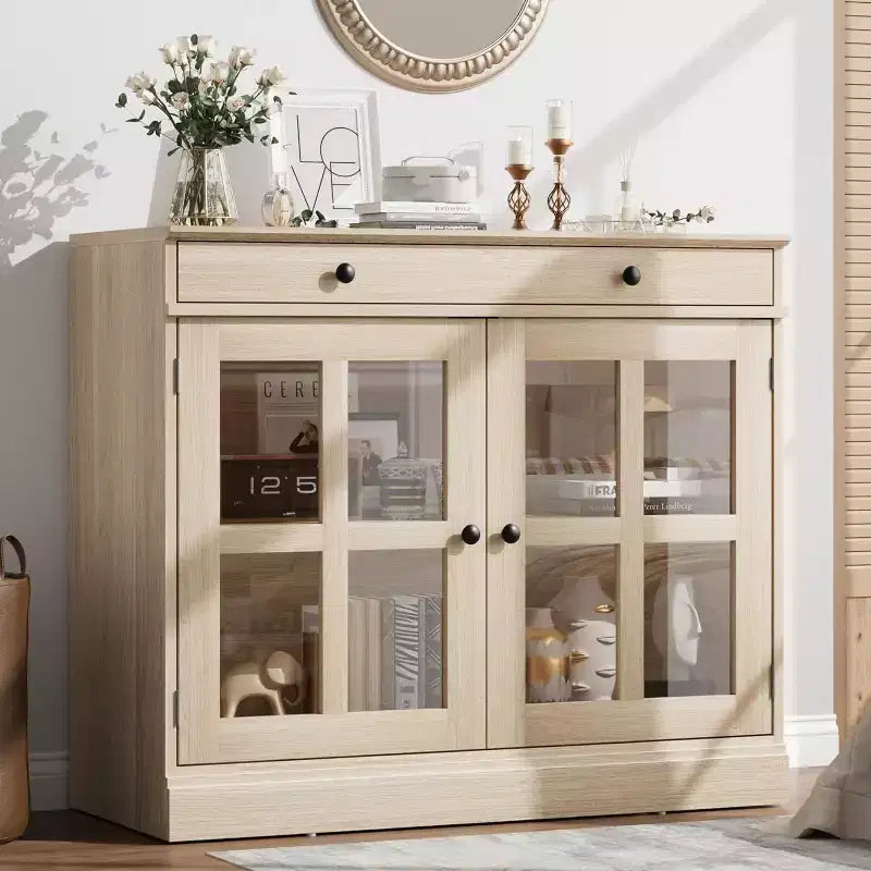 Madia a buffet da 35,4" con ante in vetro e cassetto