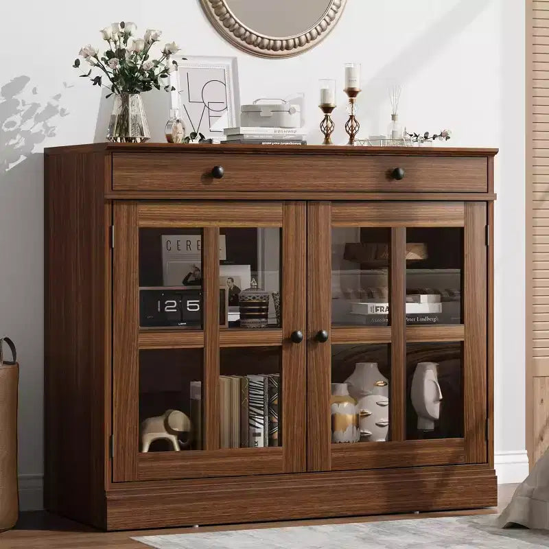 Madia a buffet da 35,4" con ante in vetro e cassetto
