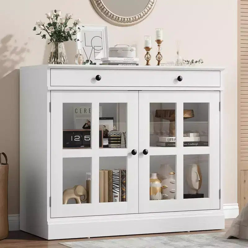 Madia a buffet da 35,4" con ante in vetro e cassetto