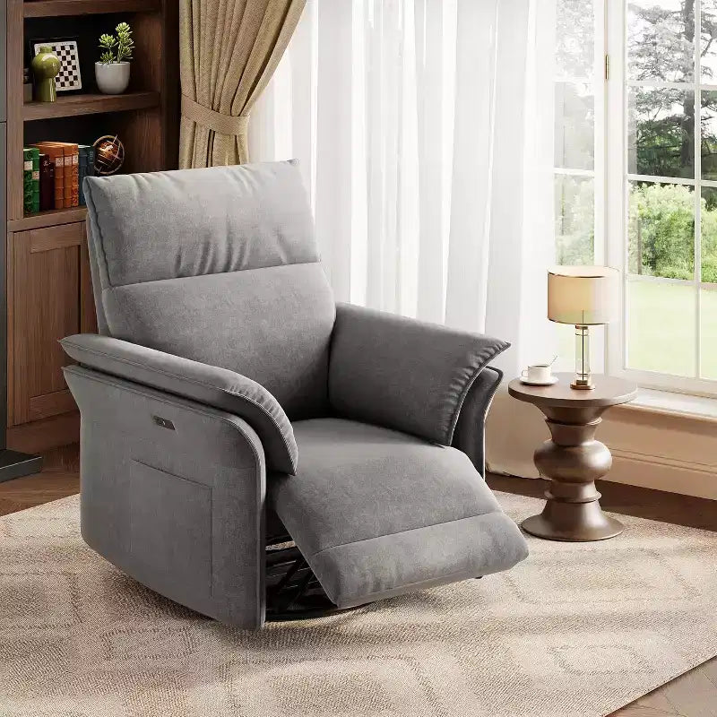 Power Recliner Chair with USB Port, 270 Swivel Glider Rocker with Wide Seat and Chenille Fabric, for Living Room or Nursery