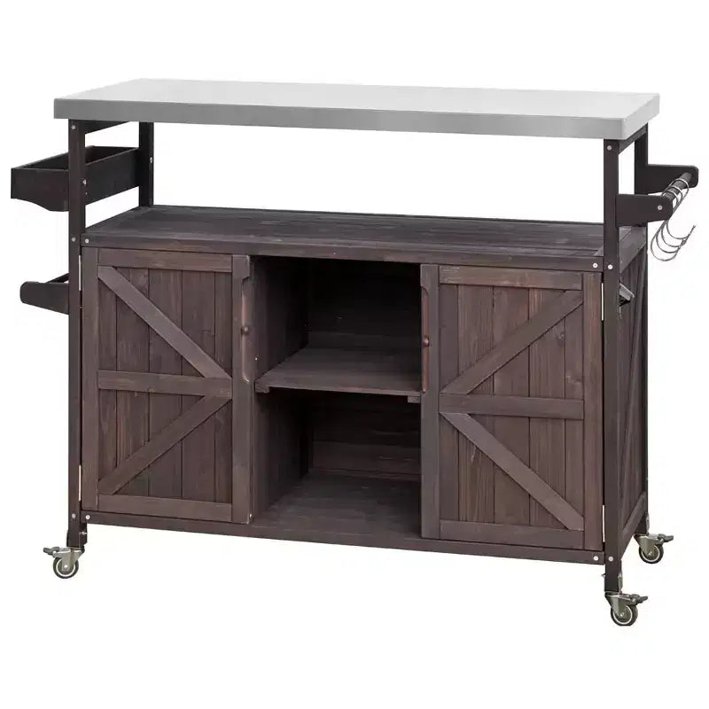 Carrello da esterno per grill con ruote e scomparto