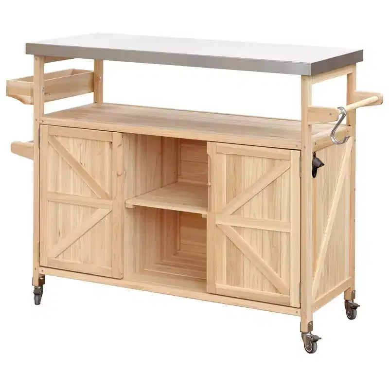 Carrello da esterno per grill con ruote e scomparto