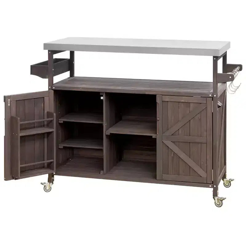Carrello da esterno per grill con ruote e scomparto