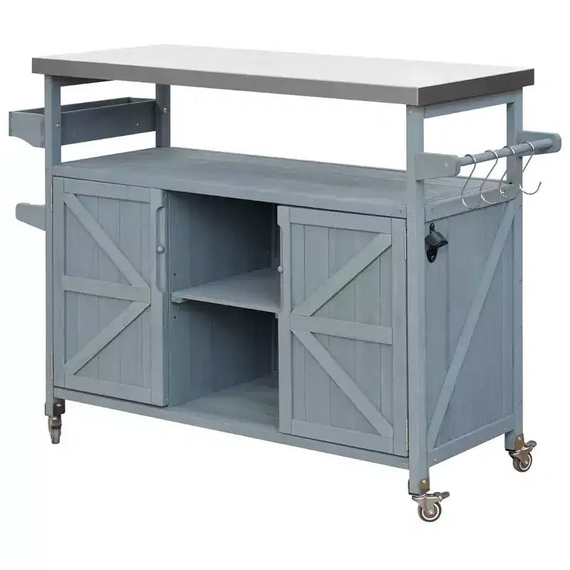 Carrello da esterno per grill con ruote e scomparto