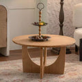 Maxax 31.1 Round Wooden Coffee Table,Natural Oak Finish Coffee Table with Cut-Out Base for Living Room Farmhouse Spaces