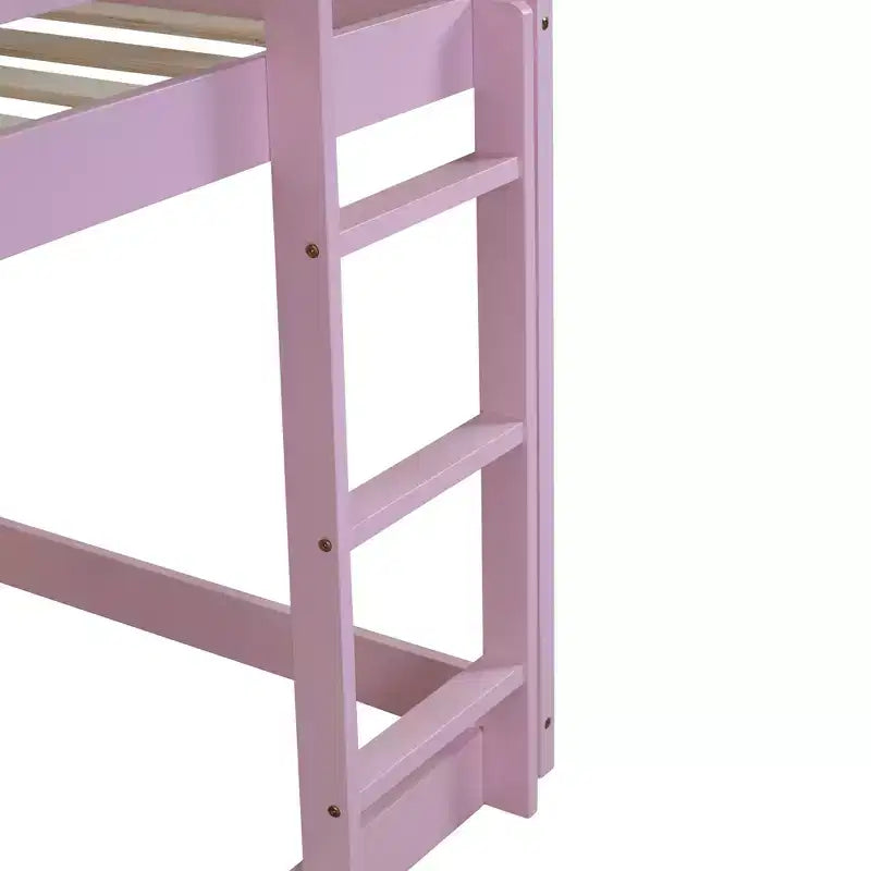 Letto a castello a due piani con scaletta e ringhiere di protezione, struttura in legno di gomma – Cameretta bambini