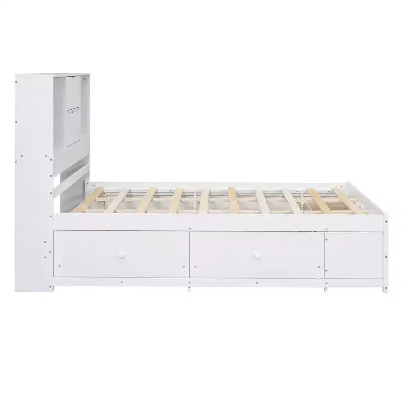 Struttura Letto con Piattaforma in Legno di Pino King/Queen Size con Testiera Contenitore e 8 Cassetti