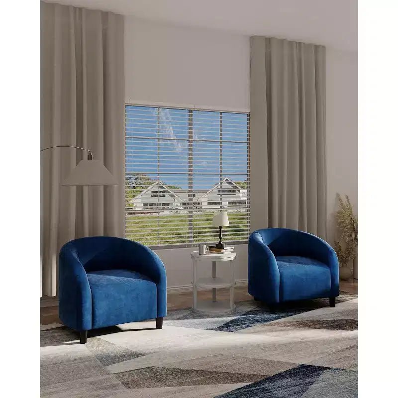 Set di 2 Poltrone a Botte Imbottite con Braccioli Curvi e Gambe Solide