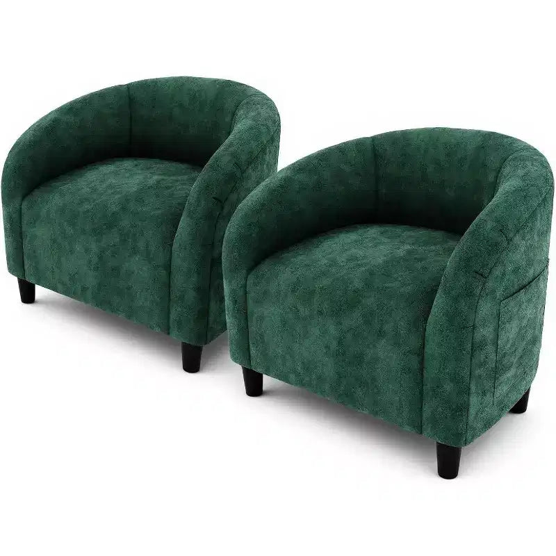 Set di 2 Poltrone a Botte Imbottite con Braccioli Curvi e Gambe Solide
