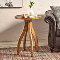MAYEERTY Elegant Boho Mango Wood Side Table, Curvaceous Earthy Tone Lipped Top End Table for Living Room