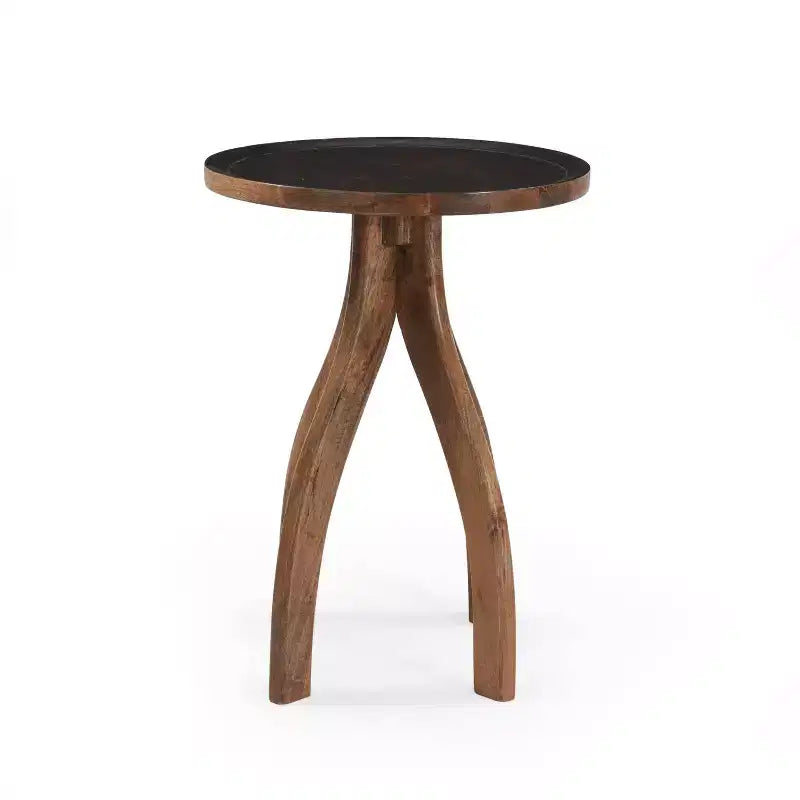 Tavolino Bohemien in Legno di Mango dal Design Sinuoso con Bordo Rialzato – Tonalità della Terra