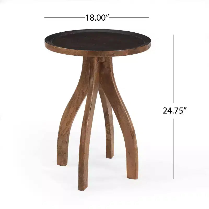 Tavolino Bohemien in Legno di Mango dal Design Sinuoso con Bordo Rialzato – Tonalità della Terra