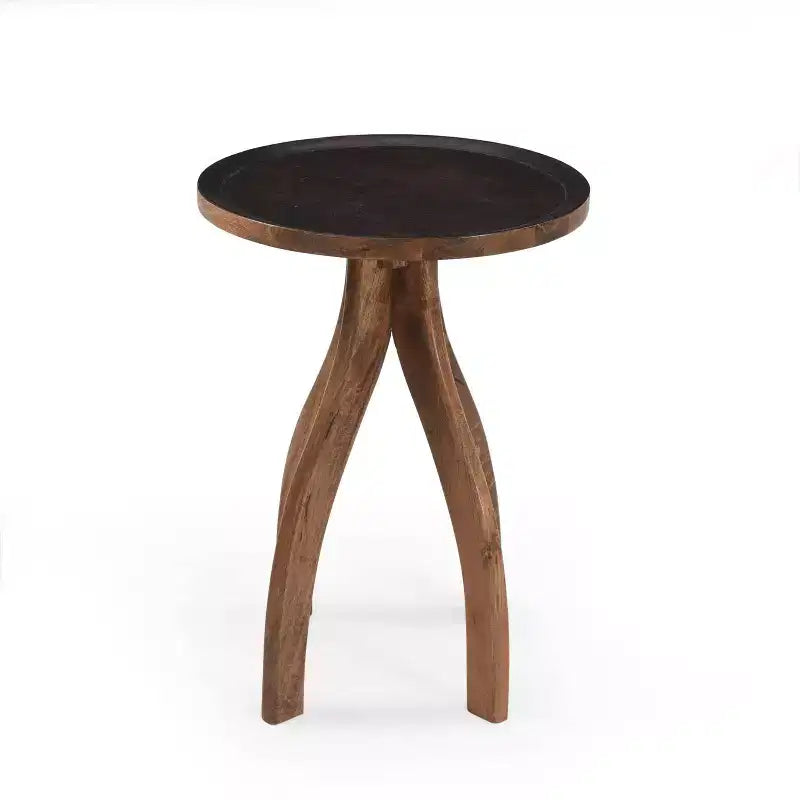 Tavolino Bohemien in Legno di Mango dal Design Sinuoso con Bordo Rialzato – Tonalità della Terra