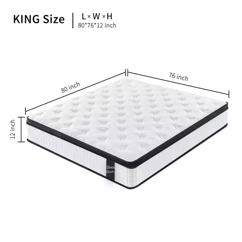 Materasso Ibrido King Size 12 Pollici, Soffice Medio, Molle Insacchettate e Memory Foam