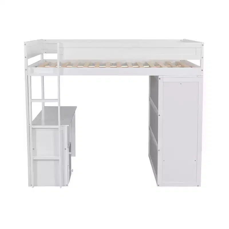 Letto a soppalco con armadi e scrivania a 2 cassetti con mobiletto, struttura in legno