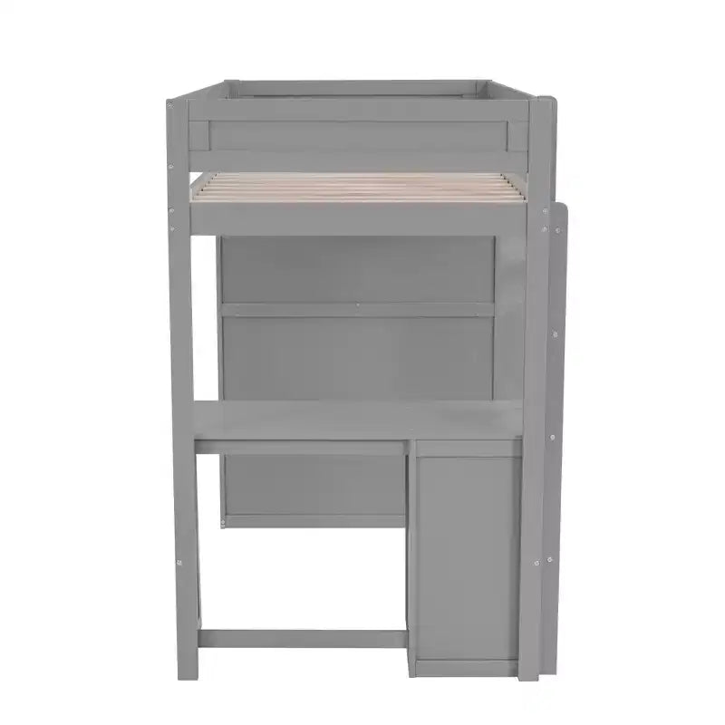 Letto a soppalco con armadi e scrivania a 2 cassetti con mobiletto, struttura in legno