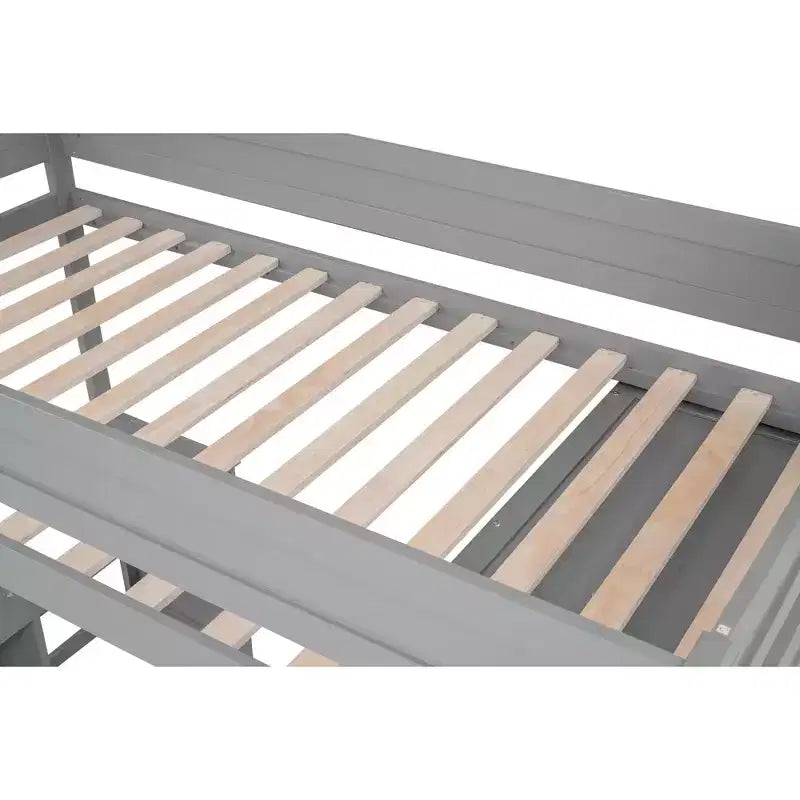Letto a soppalco con armadi e scrivania a 2 cassetti con mobiletto, struttura in legno