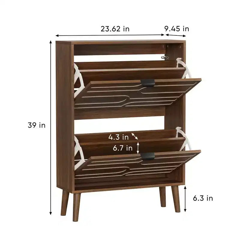Scarpiera rustica con ante a ribalta, ripiani regolabili e dispositivo antiribaltamento – Noce, larghezza 80 cm o 60 cm